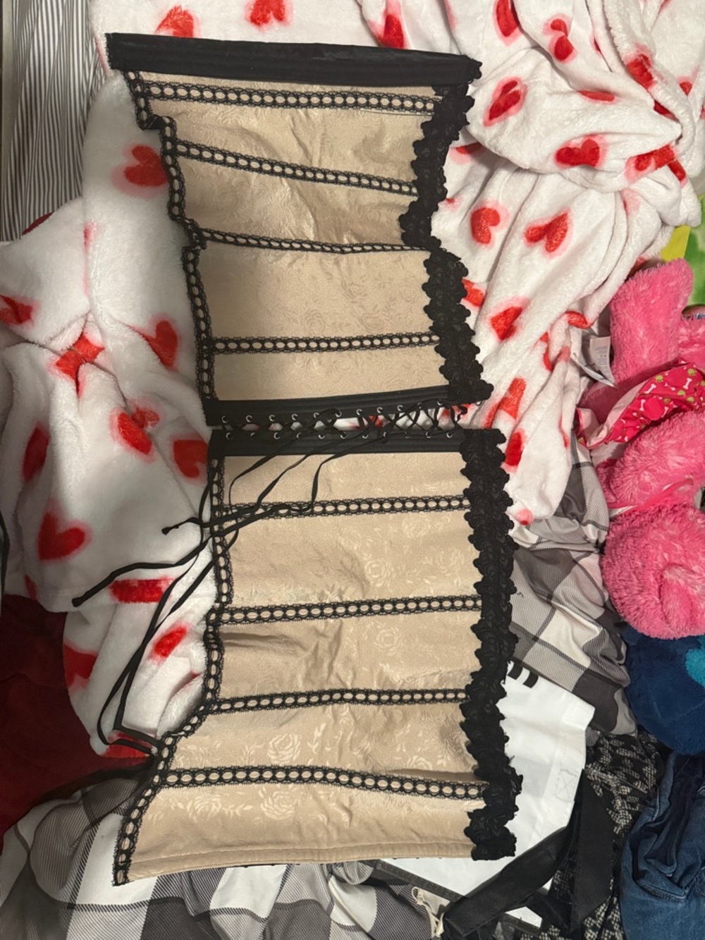 Beige and Black Lace Trim Waist Cincher Corset